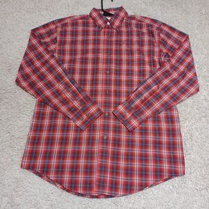 Wrangler Riata Red Blue Plaid Long Sleeve Button Up M Medium Western Rodeo